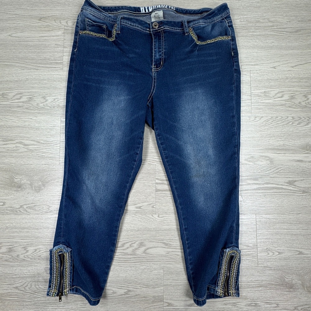 Hydraulic‎ Womens Jeans Blue Denim Cropped Embroidered Zipper Ankle 20W